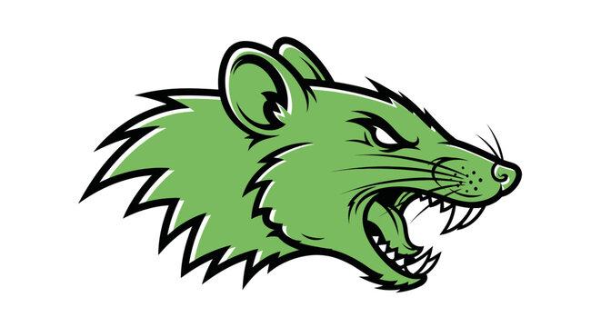 Aggressive Green Rat Mascot Head, Fierce Rodent Cartoon Vector Illustration
