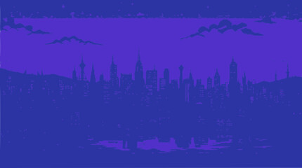 Obraz premium Monochromatic Purple Skyline Silhouette at Dusk with Stars