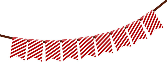 Obraz premium Red striped pennant banner for festive parties, ideal for birthday celebrations, baby showers, and holiday events to add color and charm.