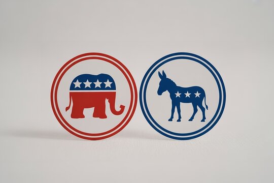 Political party symbols donkey and elephant icons in minimalist flat design style