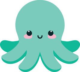 Cute mint green octopus illustration © KEI KATA