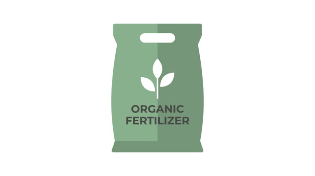 Bag of organic fertilizer with plant icon.