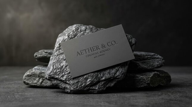 Aether co business card on rocks