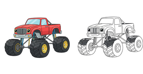 Cartoon Red Monster Truck coloring page © Sumon555