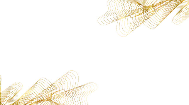 Gold Foil Frame. Gold wave elegant gold line sparkle design. Abstract shiny color gold wave design element. Golden curved yellow lines with sparkling effect on white background.Premium design wedding.