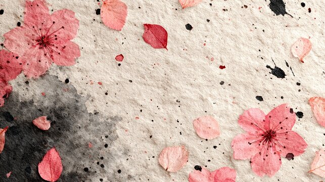 Serene Japanese washi paper texture background with delicate che