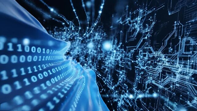 Abstract Digital Data Stream Flowing Through Futuristic Network.