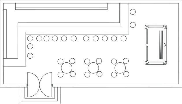 Bar floorplan line art design template with furniture layout