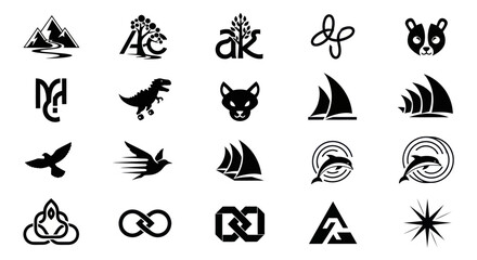 Obraz premium Collection of Black and White Graphic Logos and Icons