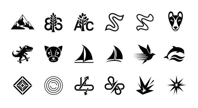 Collection of 15 Vector Icons: Animals, Nature, Symbols, and Shapes