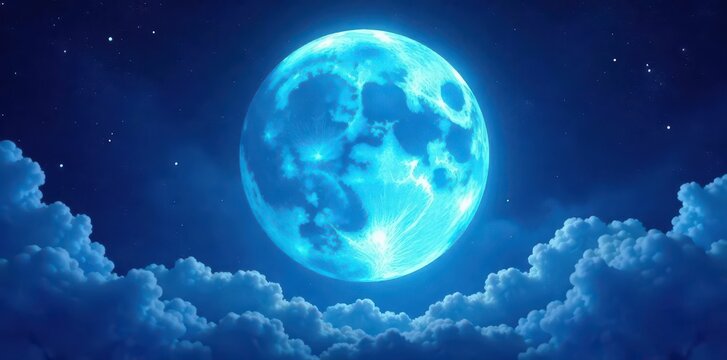 Enchanting blue moon cycle, whimsical vector shapes , sparkle, design