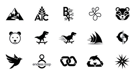 Obraz premium Collection of Black and White Icons: Nature, Animals, Symbols, and Icons
