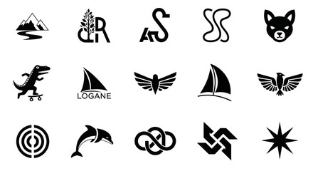Obraz premium Collection of Black and White Vector Icons and Logos - Diverse Symbols