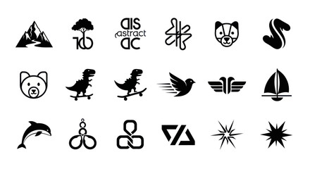 Fototapeta premium Collection of Black and White Vector Icons and Logos - Diverse Symbols