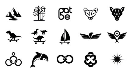 Obraz premium Collection of Black and White Vector Icons and Logos - Minimalist Design