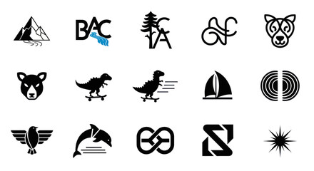 Obraz premium Collection of Black and White Vector Icons for Logos and Branding