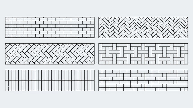 CAD Brick Bonds and Architectural Paving Layout Line Art Set with Masonry Wall Textures and Construction Hatch Patterns