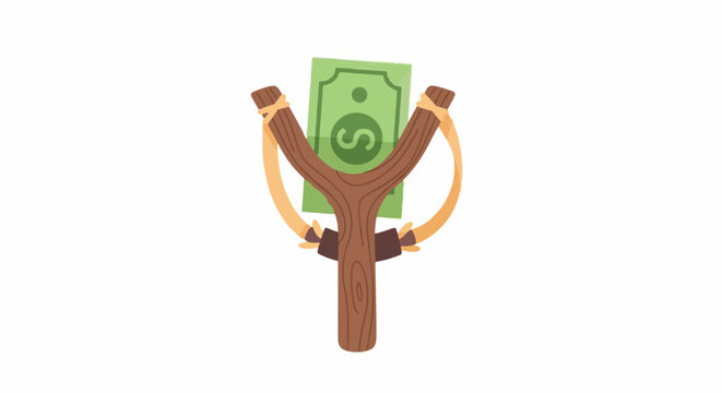 Illustration of slingshot launching folded cash bills.