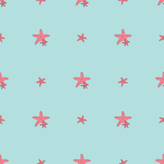 Seamless pattern with pink starfish © Mariia