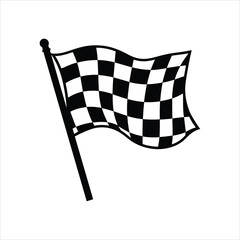Fototapeta premium Checkered flag vector illustration. Realistic racing finish flag waving on a pole. Auto sport championship and victory concept black silhouette.