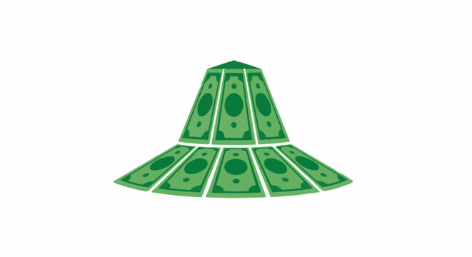 Creative Green Dollar Bill Pyramid Structure Illustration.