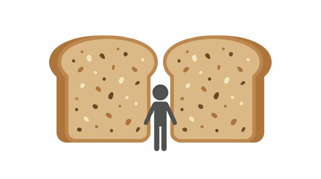 Small figure standing between two large slices of multigrain bread