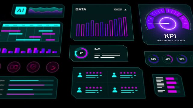 Professional digital interface featuring complex KPI data panels for business strategy and monitoring.