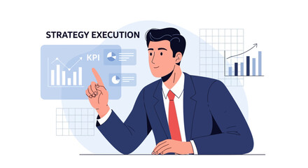 Fototapeta premium Business Manager Analyzing KPI Strategy Execution and Growth Charts