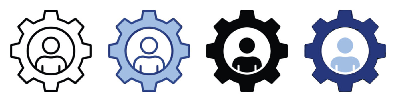 Set of user settings icons. Account management symbol, profile personalization sign, user preferences button. Outline, solid, duotone styles for web UI, app interface, mobile application.