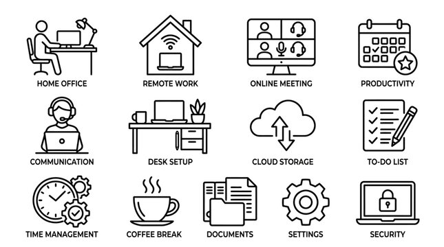 A highly productive home office setup with remote worker engaging in online meeting via cloud storage for better communication and time management with security settings.