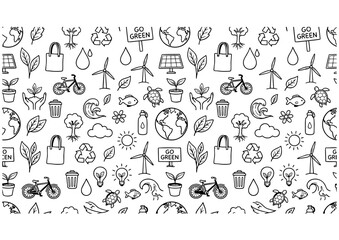 Fototapeta premium Eco doodle seamless pattern with green icons