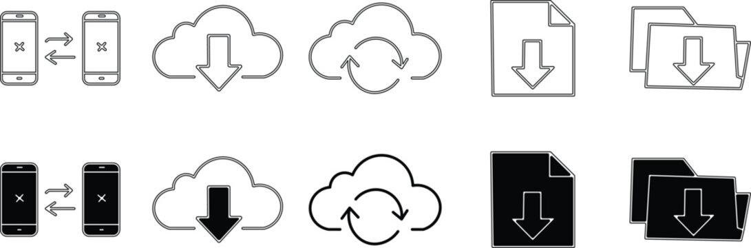 File transfer and synchronization icons for mobile and cloud storage