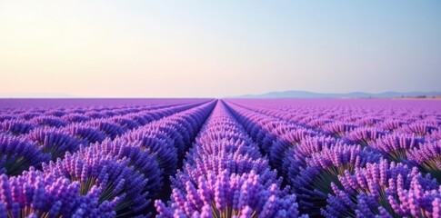 Obraz premium Vast lavender expanse, lone white plate, soft light , plate, lilac, picture