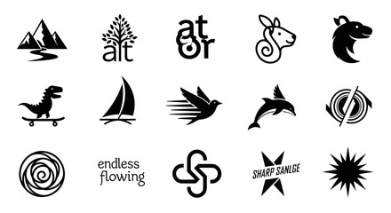 Fototapeta premium Collection of diverse black and white vector icons and logos for design