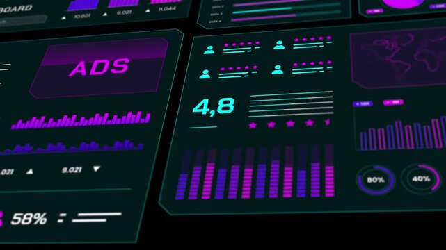 Financial technology display featuring advertising charts for investment and crypto marketing analysis.