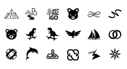 Fototapeta premium Collection of Diverse Black and White Vector Icons and Symbols for Design