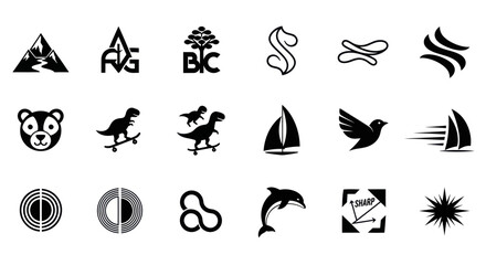 Fototapeta premium Collection of Diverse Black and White Vector Icons and Symbols