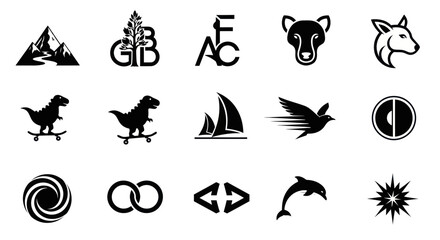 Obraz premium Collection of Diverse Black and White Vector Icons for Branding and Design