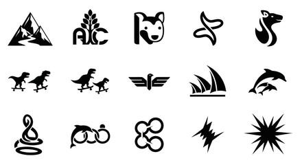 Fototapeta premium Collection of diverse black and white vector logo icons and symbols