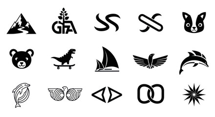 Fototapeta premium Collection of Diverse Black Vector Icons and Logos on White Background