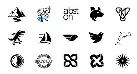 Obraz premium Collection of Diverse Vector Icons and Logos: Animals, Nature, Abstract Symbols