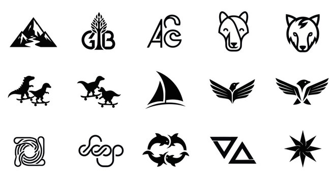 Collection of Diverse Vector Icons and Logos: Animals, Nature, Abstract, and Symbols
