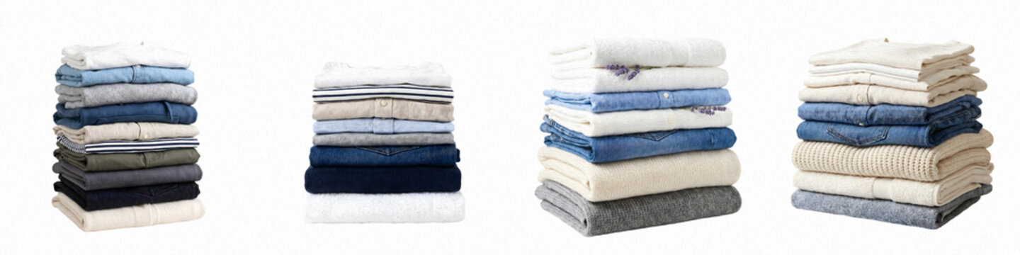 set of folded clothing isolated on white background PNG photo ....