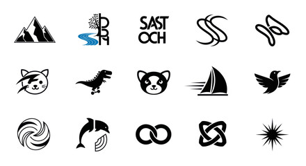 Fototapeta premium Collection of Diverse Vector Icons: Animals, Nature, Symbols, and More