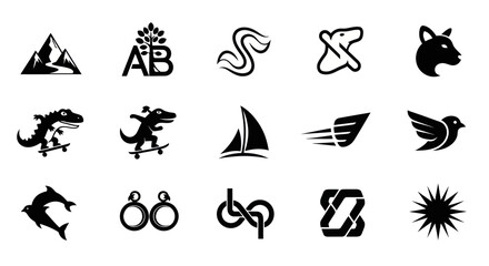 Fototapeta premium Collection of Diverse Vector Icons: Animals, Nature, Sports, and Abstract Symbols