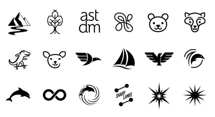 Obraz premium Collection of Minimalist Vector Icons and Logos: Animals, Nature, Symbols, and Shapes