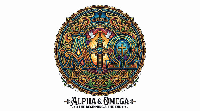 Alpha and Omega symbol Christian cross beginning end
