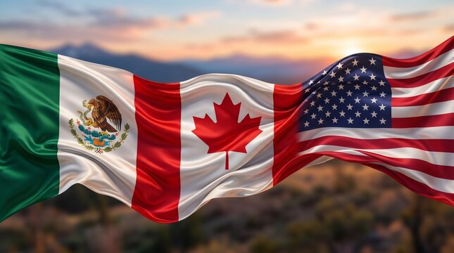 USA Mexico Canada Flags Together in International Partnership Concept