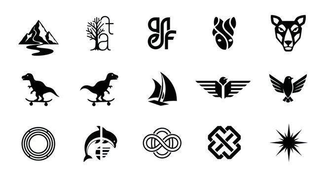 Collection of Graphic Logos and Icons: Animals, Nature, Abstract and Symbols