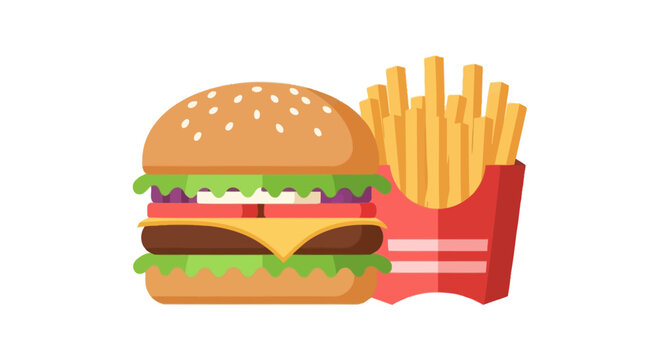 Stylized burger and french fries with pixel texture